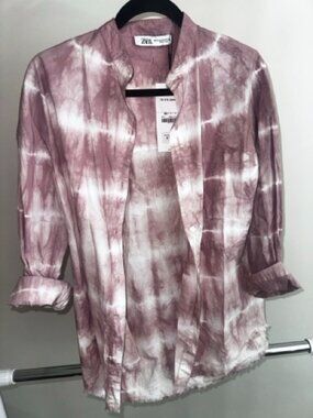 ZARA NWT Pink Tie Dye Button Down Shirt Size [XS]